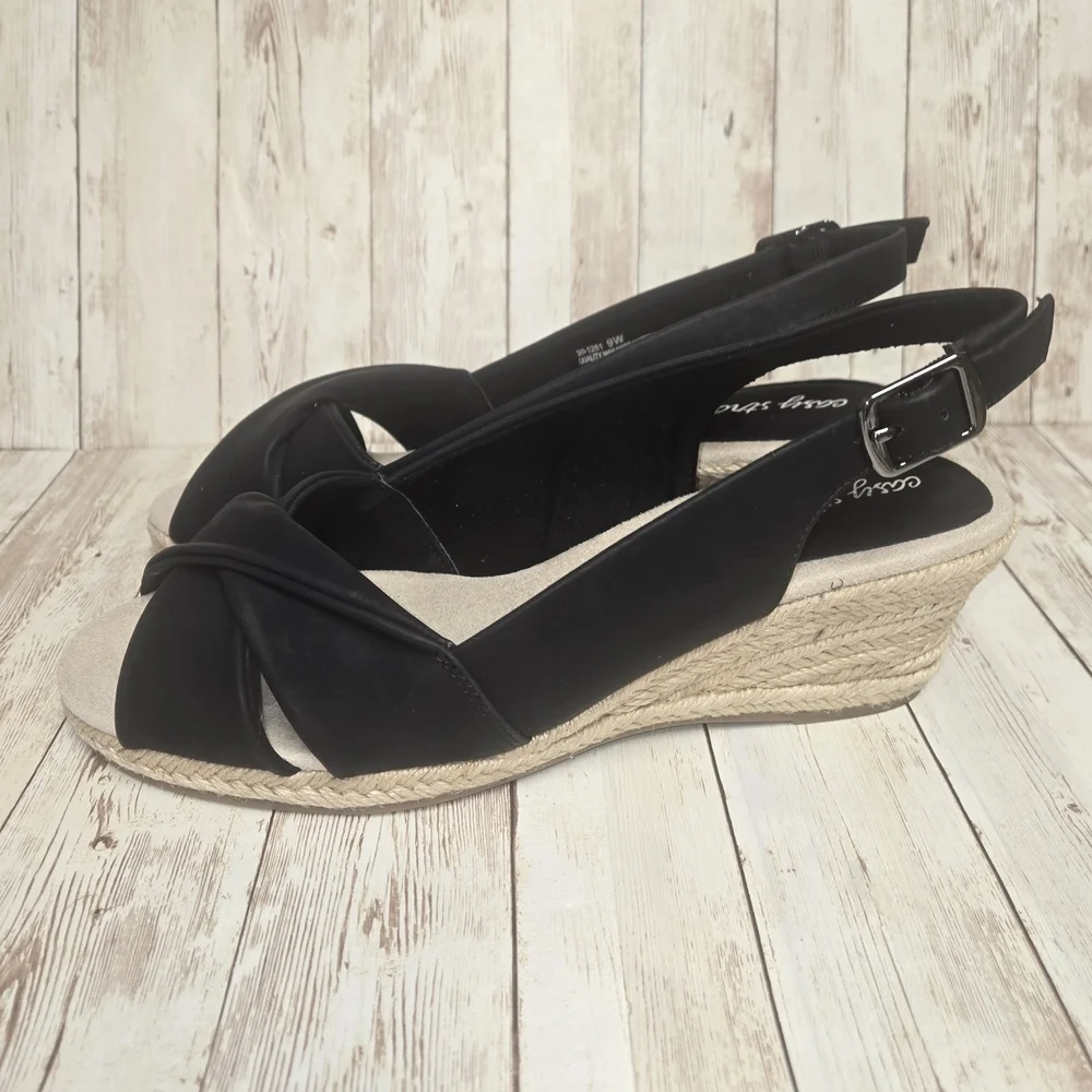 Easy Street Maureen Wedge Sandals Women’s 9W Black Superflex Zone New in Box